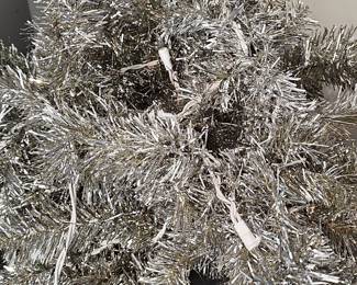 Vintage Pre-Lit Silver Tinsel Artificial Christmas Tree