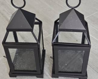 Pottery Barn Black Metal Lanterns with Glass Panels