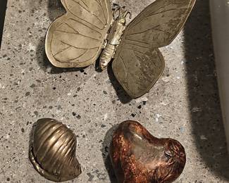 Metal Butterfly, Seashell, and Heart Figurines