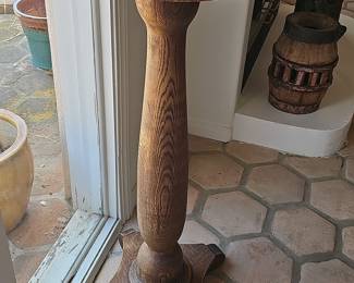 Vintage Oak Pedestal Plant Stand - Arts and Crafts/Mission Style