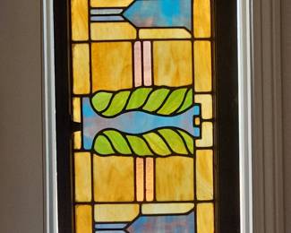 Arts and Crafts Style Stained Glass Window Panel, Geometric Motif