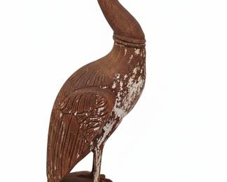 Oversized Hand-Carved Wooden Heron Sculpture