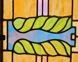 Arts and Crafts Style Stained Glass Window Panel, Geometric Motif