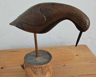 Carved Wooden Shorebird Decoy Sculpture