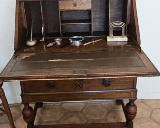 Antique Jacobean Style Oak Secretary Desk