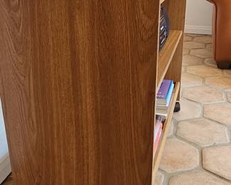 Mid-Century Modern Style Oak Veneer Media Console with Wheels