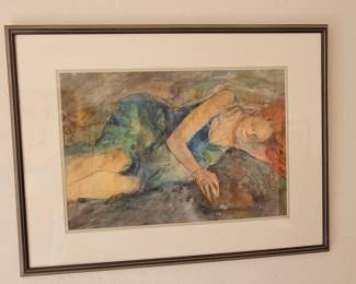 Nude Woman Reclining Watercolor by Bernard Weinstein