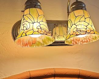 Tiffany Style Stained Glass Double Vanity Sconce - Floral Motif
