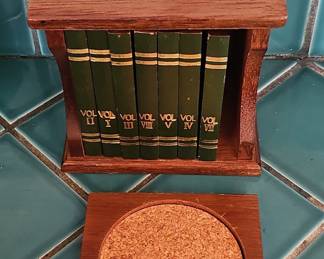 Vintage Faux Book Coaster Set with Holder