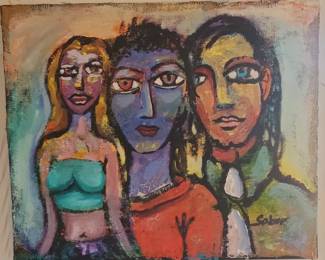Expressionist Triple Portrait Painting by 'Saber'