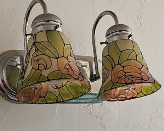 Tiffany Style Stained Glass Double Vanity Sconce - Floral Motif