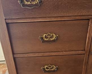 Victorian Oak Washstand with Mirror and Towel Rack