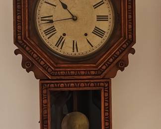 Antique Octagon Oak Regulator Wall Clock with Pendulum