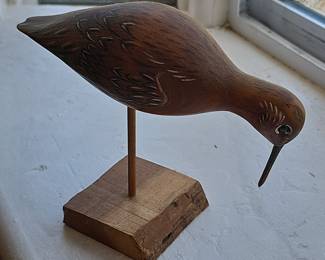 Hand-Carved Wooden Shorebird Sculpture