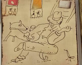 Mid-Century Modern Etched Metal Wall Art Panel with Folk Art Cowboy and Dog