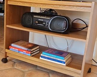 Mid-Century Modern Style Oak Veneer Media Console with Wheels