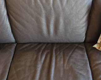 Contemporary Dark Brown Top-Grain Leather Three-Seat Sofa