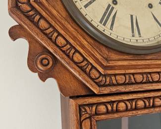 Antique Octagon Oak Regulator Wall Clock with Pendulum