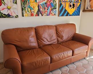 Natuzzi Brown Leather Three-Seater Sofa