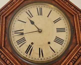 Antique Octagon Oak Regulator Wall Clock with Pendulum