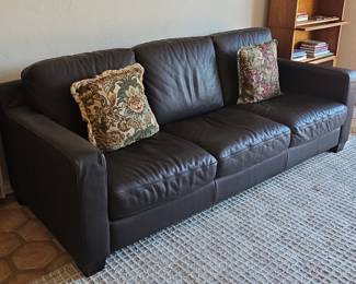 Contemporary Dark Brown Top-Grain Leather Three-Seat Sofa