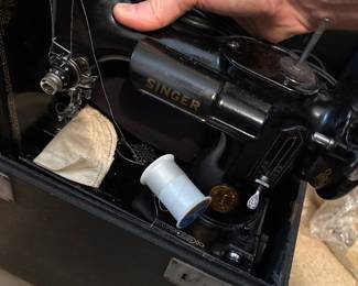 Antique portable, sewing machine, and case