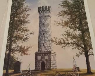 Chickamauga battlefield Tower with ghost of Confederate soldiers Print