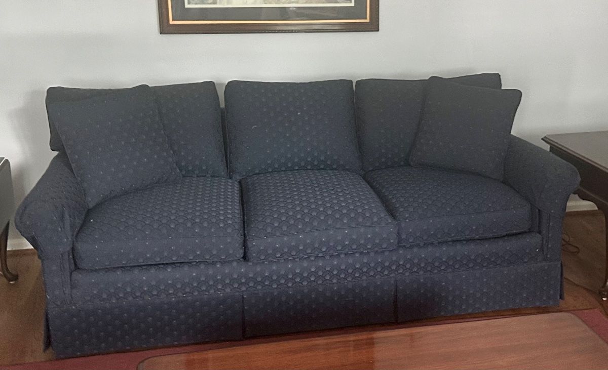 Blue upholstered couch