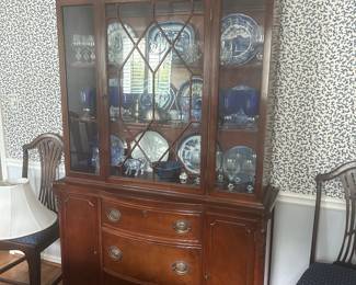Mahogany curio cabinet 45 inches wide by 80 inches high by 15 1/2 inches deep
