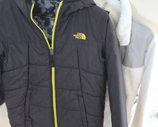 Lot #B189 - The North Face Reversible Kids Jacket Black & Camo Lightweight Coat & Light Gray Soft Shell Fleece Full Zip