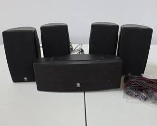 Lot #B132 - Yamaha Surround Sound Speaker Set with Center Channel - Compact Black Speakers
