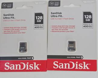 Lot #B68 - TWO SanDisk Ultra Fit 128GB USB 3.2 Gen 1 Flash Drives High-Speed Storage