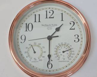 Lot #B43 - Sterling & Noble Wall Clock with Humidity and Temperature Gauges Model No. 9 Copper Frame