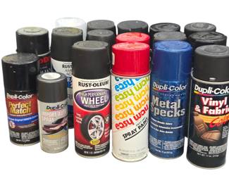 Lot #B101 - Spray Paint Lot for Auto & Home: Rust-Oleum & Dupli-Color Auto, Primer, Vinyl & Fabric, Metal Specks, Epoxy