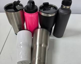 Lot #B184 - Six RTIC Stainless Steel Insulated Tumblers and Water Bottles with Spill-Resistant Lids