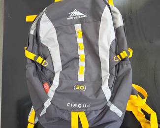 Lot #B171 - High Sierra Cirque 30L Gray and Yellow Hiking Backpack with Tech Spot Laptop Compartment