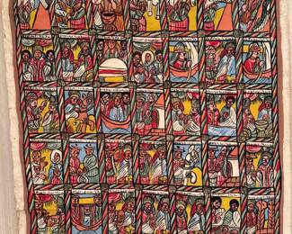Pained textile wall art. 