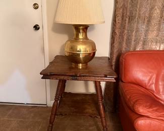 Antique table and beautiful solid brass lamp. 