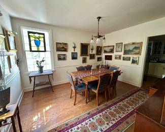 Mid century unique and rare furniture - side tables, dining table, chairs, antique art, oriental rugs