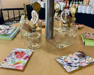 DECORATIVE BOTTLES BY CREATIVE COOP, MICHEL DESIGN WORKS TRINKET DISHES
