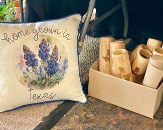 TEXAS BLUEBONNET PILLOW, SWING FOR THE FENCES BRAND HANDMADE TUMBLERS FROM BASEBALL BATS