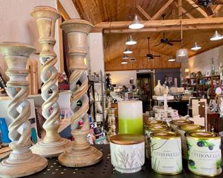 CITRONELLA CANDLES, WOOD CANDLE HOLDERS