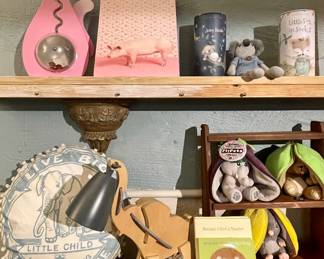 ADORABLE PIG PICTURE, ELEGANT BABY LITTLE FOX IN SOCKS, BIG BELLY CAT BANK, WOODEN ELEPHANT LAMP, ELEPHANT DECORATOR PILLOW