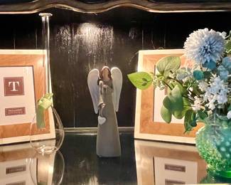 VINTAGE FENTON HOBNAIL VASE, PICTURE FRAMES, GLASS VASES