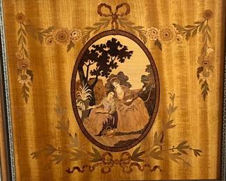 Antique wood inlaid picture