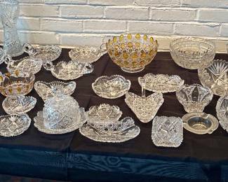 Some of the over 200 piece collection of American Brilliant Period Cut Glass