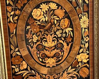 Antique inlaid wood plaque