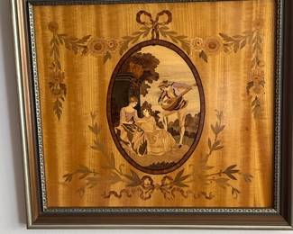 Antique Inlaid wood picture