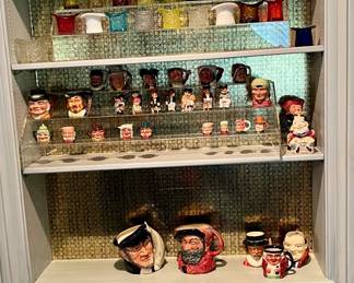 Collection of  Fenton glass Top Hat Toothpicks including 3 Vaseline glass(Uranium glass) & Royal Doulton Toby Mugs