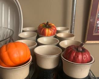 1970’s stoneware cups in punched copper